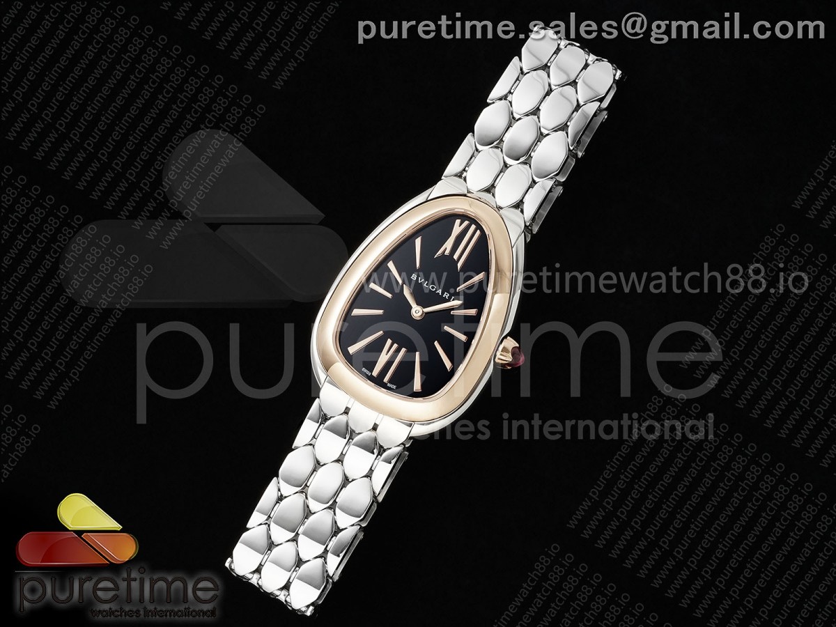 Serpenti Seduttori SS BVF Black Dial RG Bezel on SS Bracelet ETA Quartz