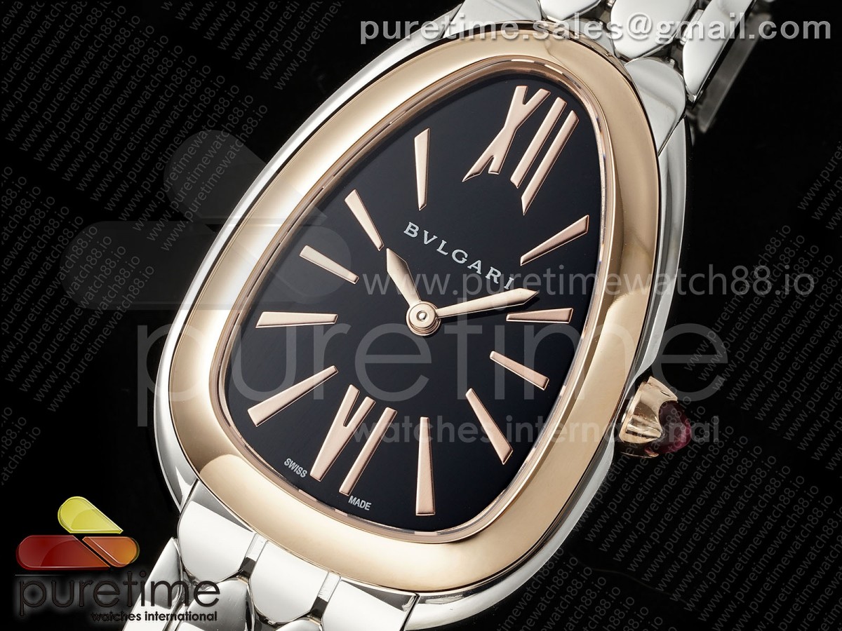 Serpenti Seduttori SS BVF Black Dial RG Bezel on SS Bracelet ETA Quartz