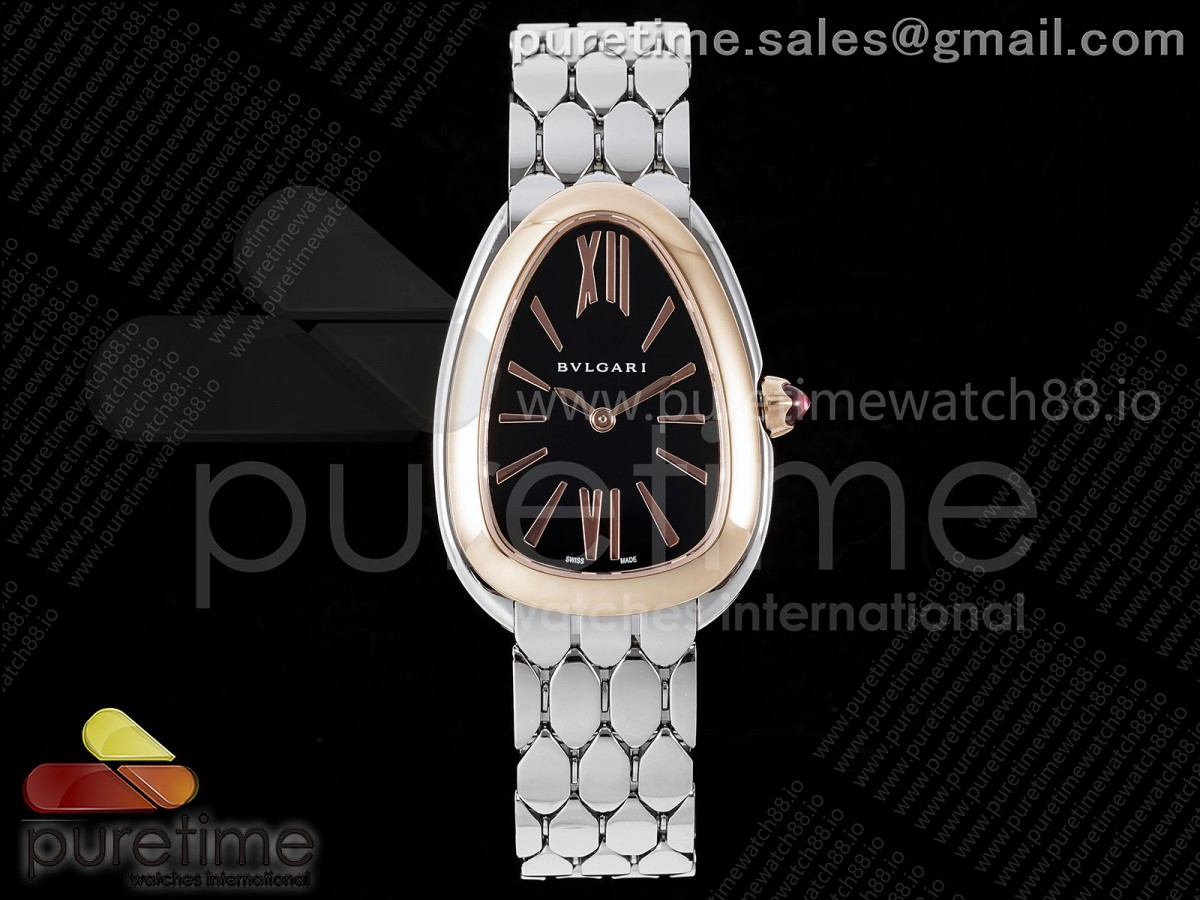 Serpenti Seduttori SS BVF Black Dial RG Bezel on SS Bracelet ETA Quartz