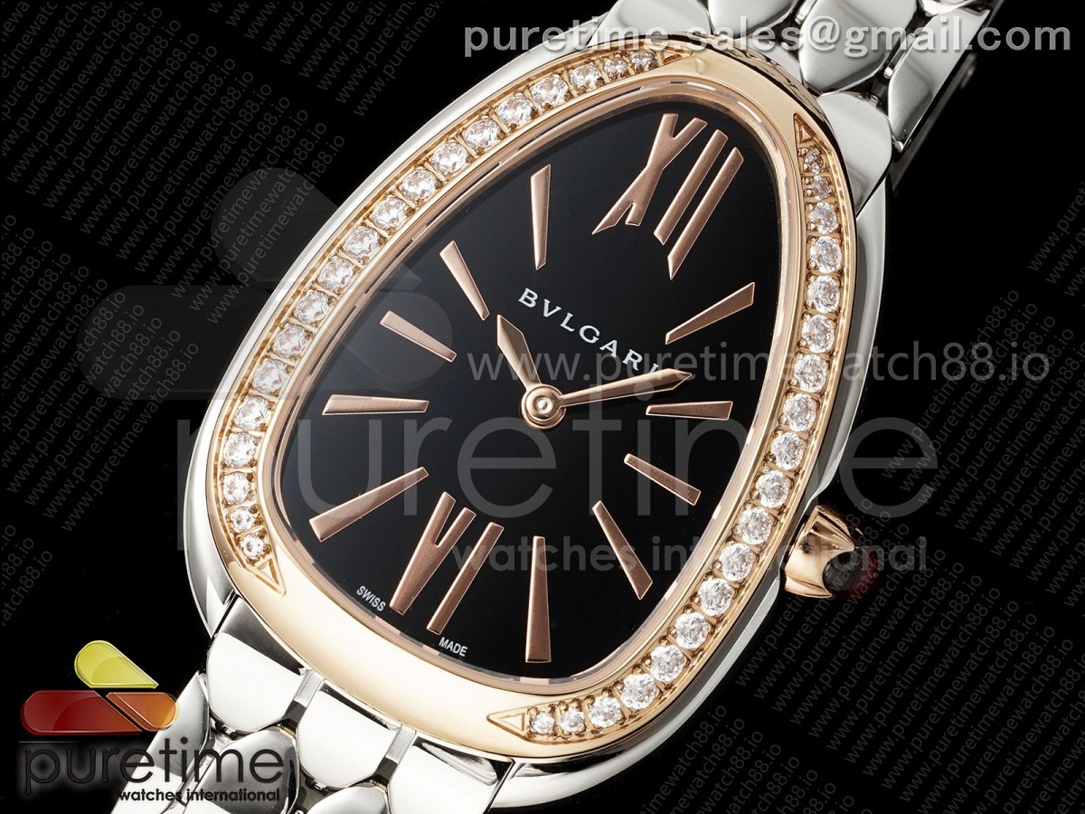 Serpenti Seduttori SS BVF Black Dial RG Diamonds Bezel on SS Bracelet ETA Quartz