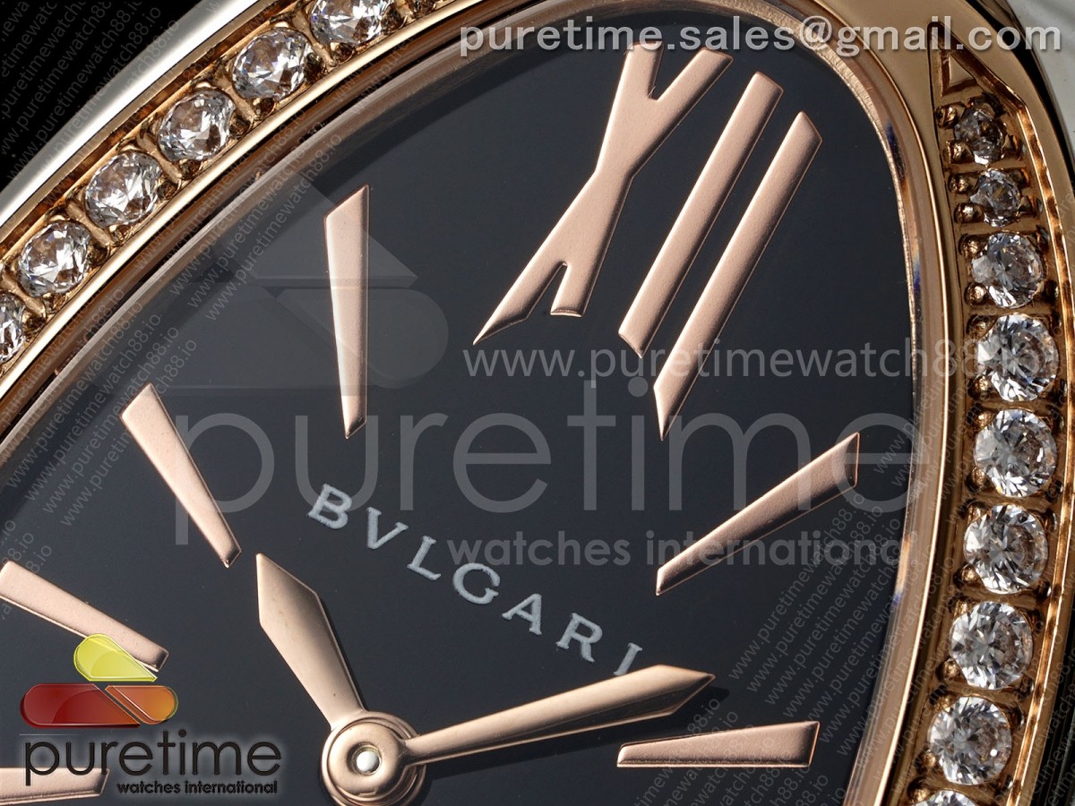 Serpenti Seduttori SS BVF Black Dial RG Diamonds Bezel on SS Bracelet ETA Quartz