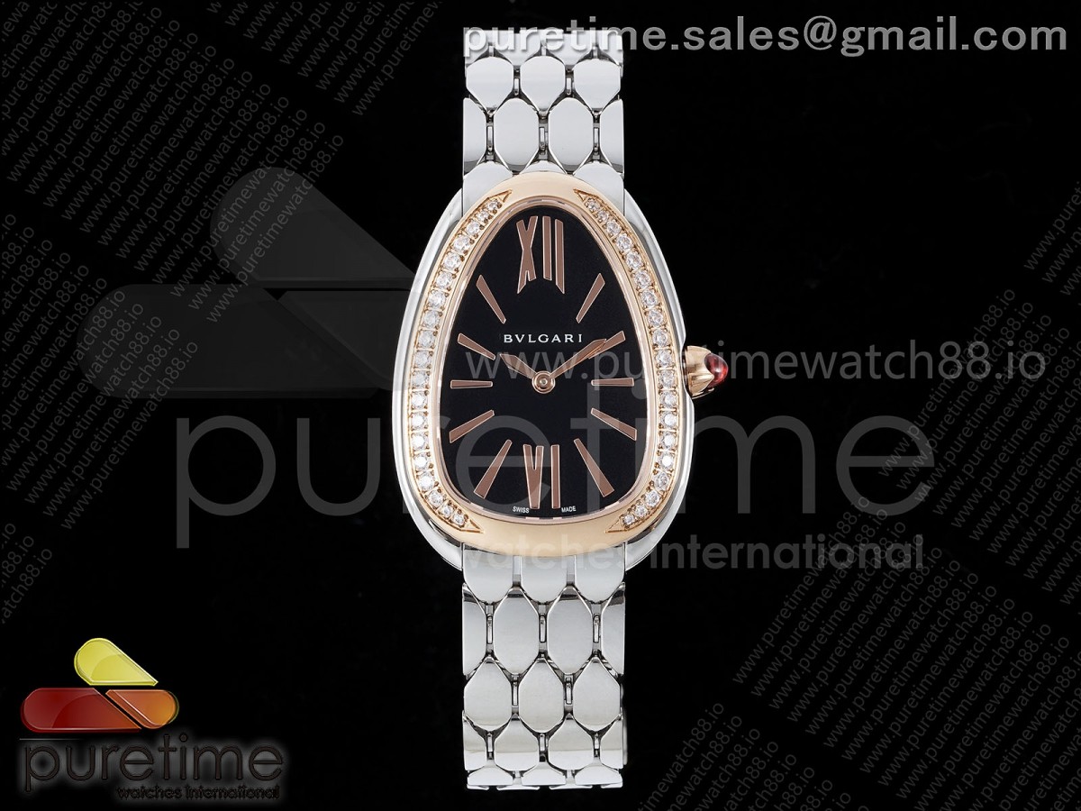 Serpenti Seduttori SS BVF Black Dial RG Diamonds Bezel on SS Bracelet ETA Quartz