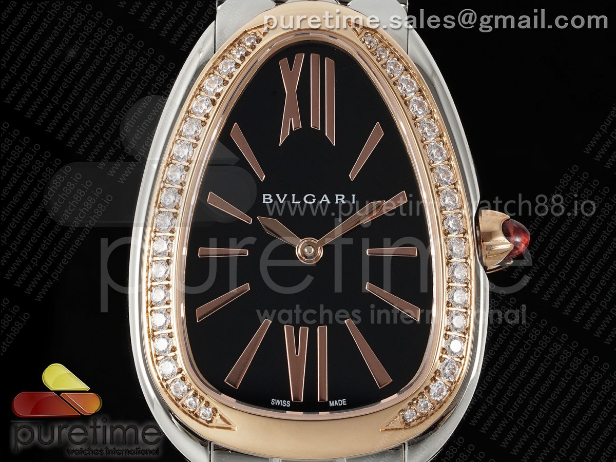 Serpenti Seduttori SS BVF Black Dial RG Diamonds Bezel on SS Bracelet ETA Quartz