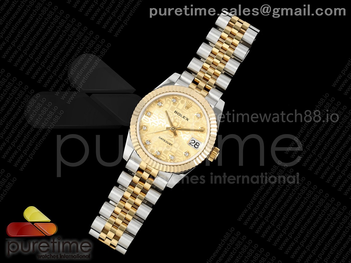 DateJust 31 278273 SS/YG GMF 904L Steel YG Textured Diamonds Dial on Jubilee Bracelet A2824