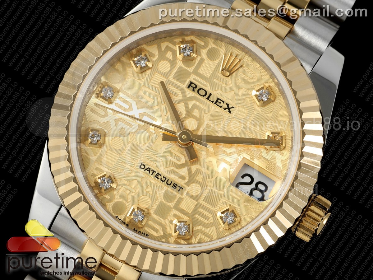 DateJust 31 278273 SS/YG GMF 904L Steel YG Textured Diamonds Dial on Jubilee Bracelet A2824