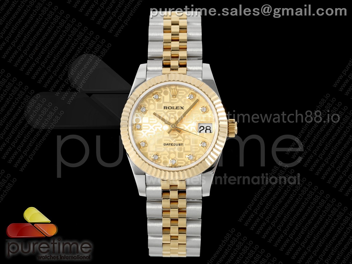 DateJust 31 278273 SS/YG GMF 904L Steel YG Textured Diamonds Dial on Jubilee Bracelet A2824