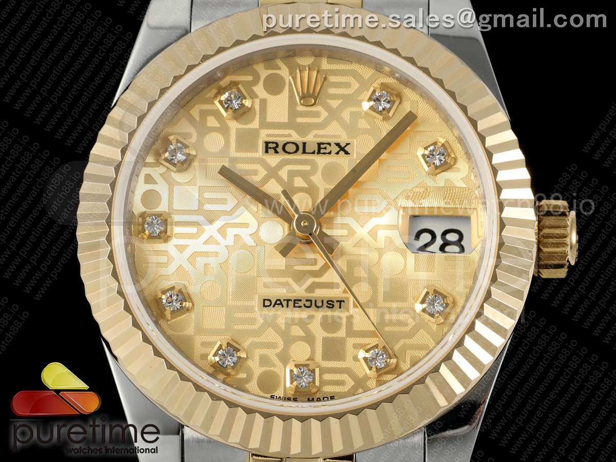 DateJust 31 278273 SS/YG GMF 904L Steel YG Textured Diamonds Dial on Jubilee Bracelet A2824