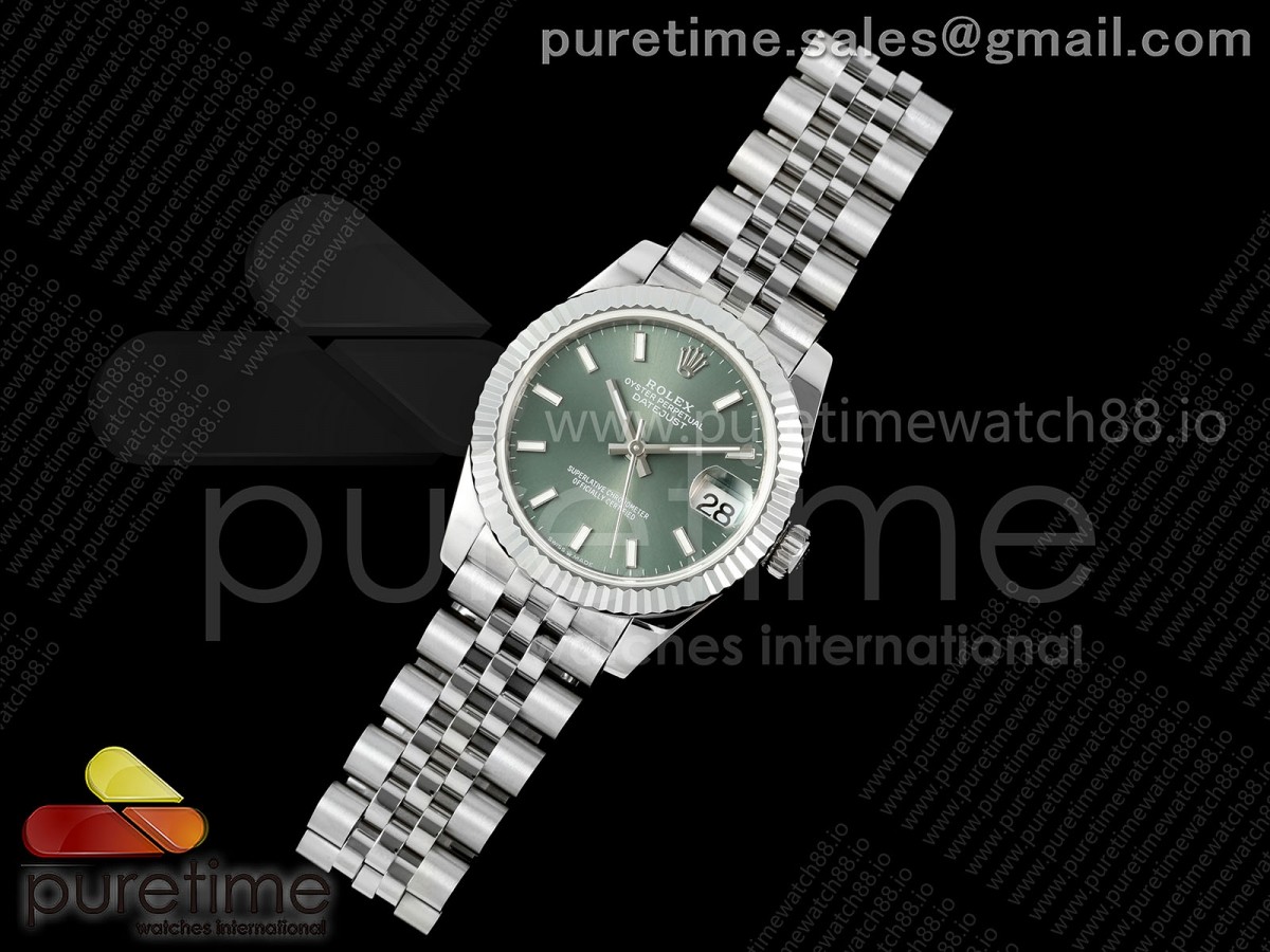 DateJust 31 278274 SS GMF 904L Steel Green Stick Dial on Jubilee Bracelet A2824