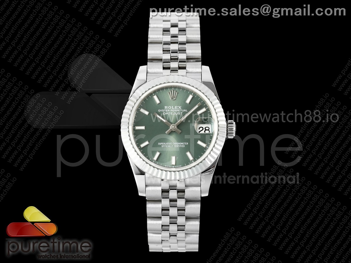 DateJust 31 278274 SS GMF 904L Steel Green Stick Dial on Jubilee Bracelet A2824