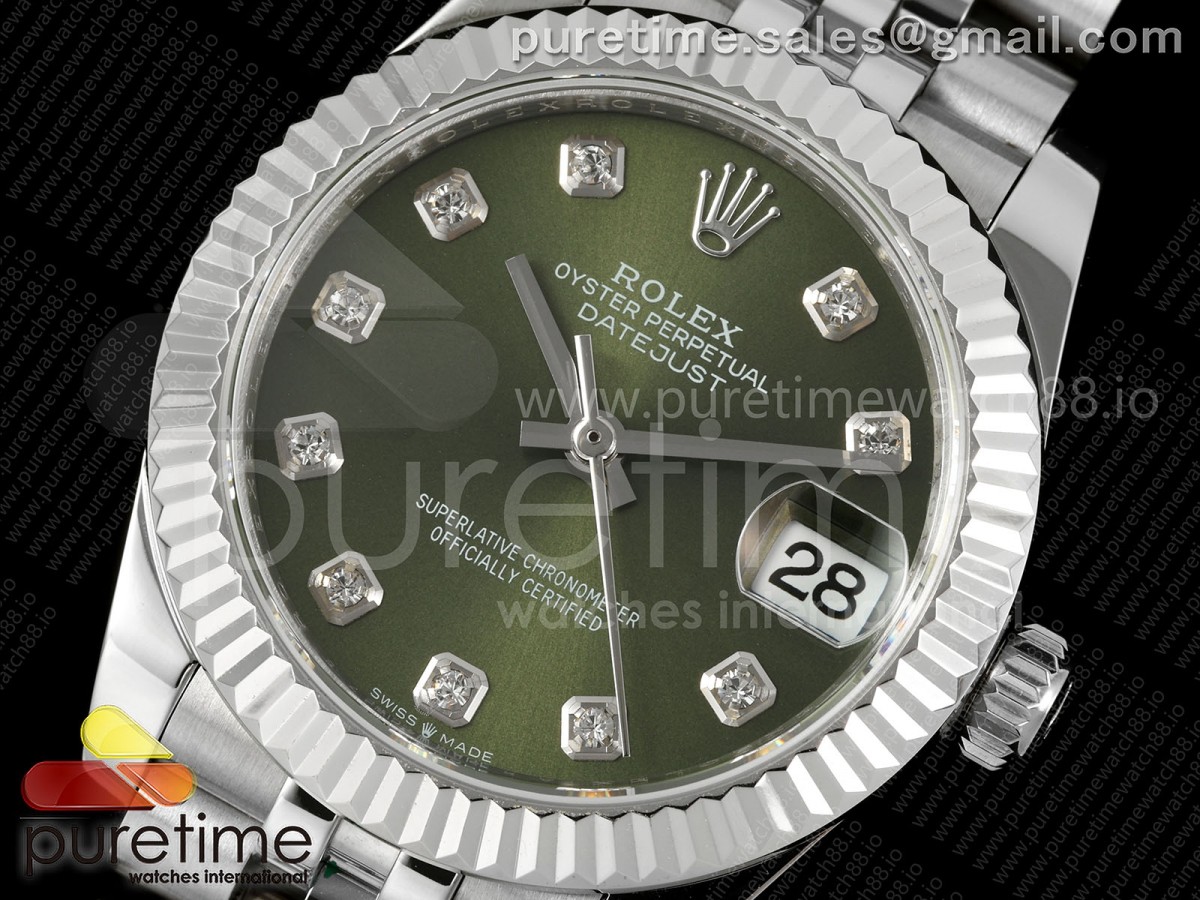 DateJust 31 278274 SS GMF 904L Steel Green Diamonds Dial on Jubilee Bracelet A2824