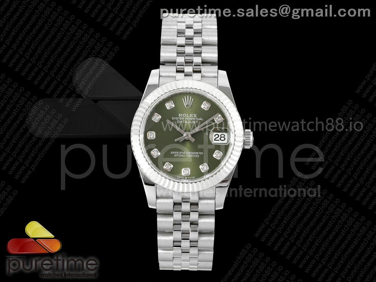 DateJust 31 278274 SS GMF 904L Steel Green Diamonds Dial on Jubilee Bracelet A2824