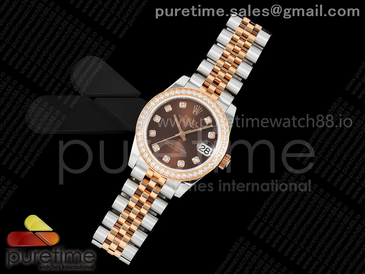 DateJust 31 278381rbr SS/RG GMF 904L Steel Brown Diamonds Dial on Jubilee Bracelet A2824