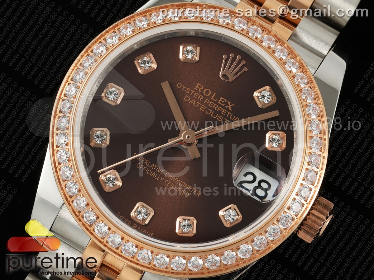 DateJust 31 278381rbr SS/RG GMF 904L Steel Brown Diamonds Dial on Jubilee Bracelet A2824