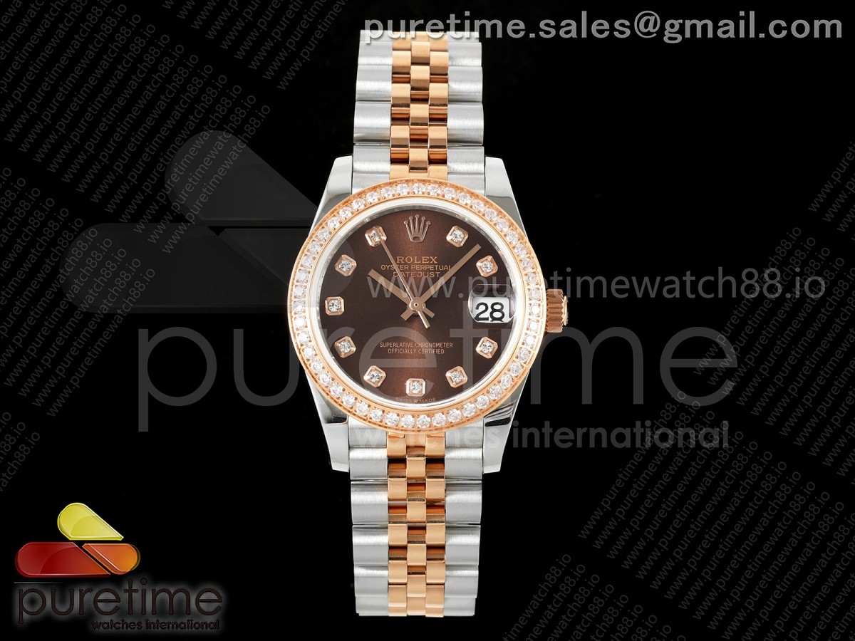 DateJust 31 278381rbr SS/RG GMF 904L Steel Brown Diamonds Dial on Jubilee Bracelet A2824