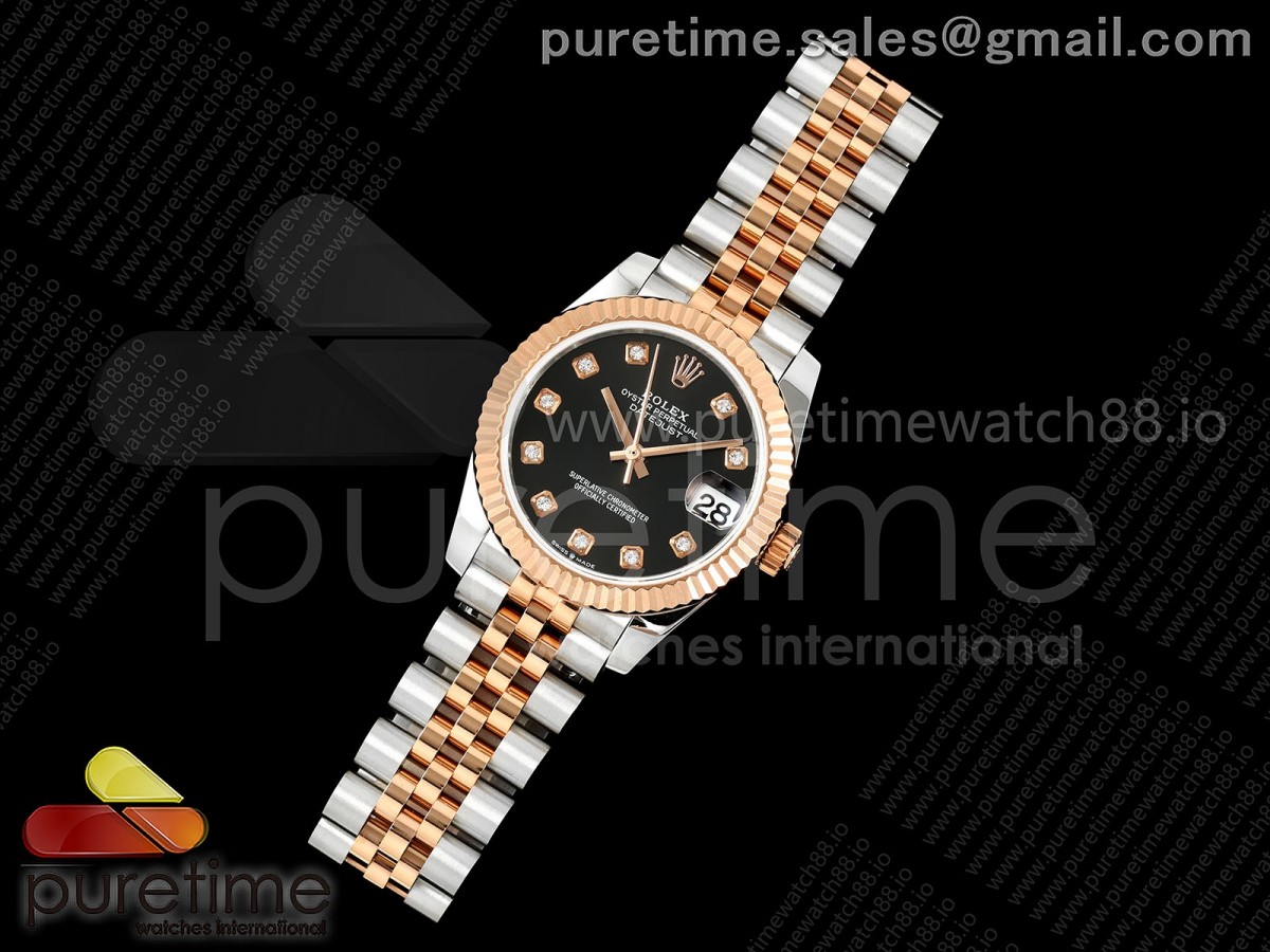 DateJust 31 278271 SS/RG GMF 904L Steel Black Diamonds Dial on Jubilee Bracelet A2824