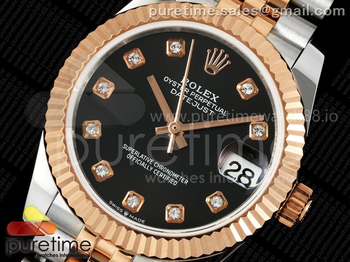 DateJust 31 278271 SS/RG GMF 904L Steel Black Diamonds Dial on Jubilee Bracelet A2824