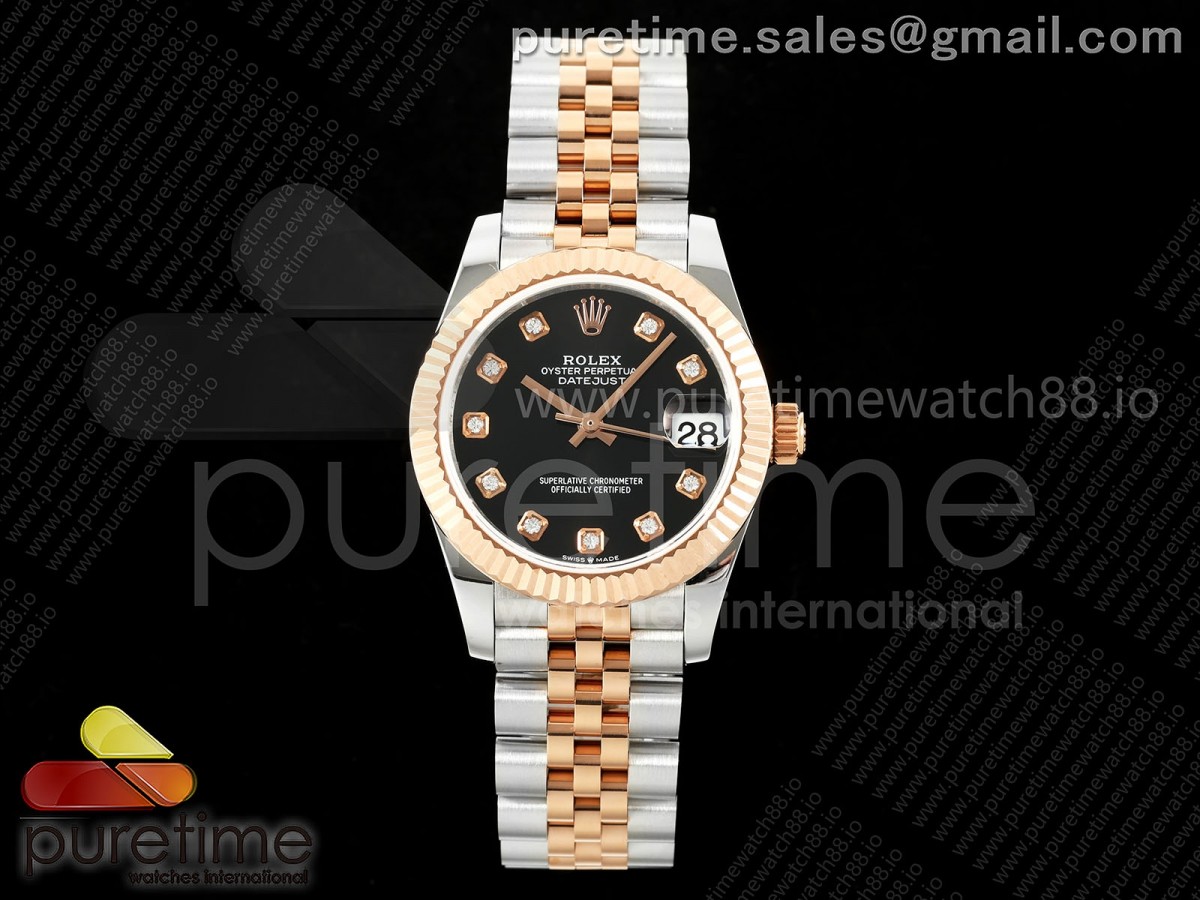 DateJust 31 278271 SS/RG GMF 904L Steel Black Diamonds Dial on Jubilee Bracelet A2824