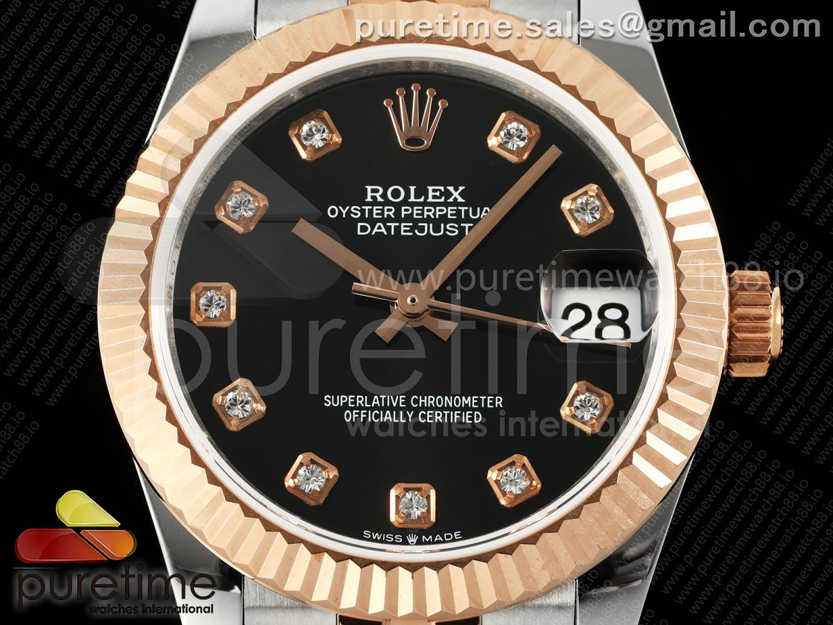 DateJust 31 278271 SS/RG GMF 904L Steel Black Diamonds Dial on Jubilee Bracelet A2824