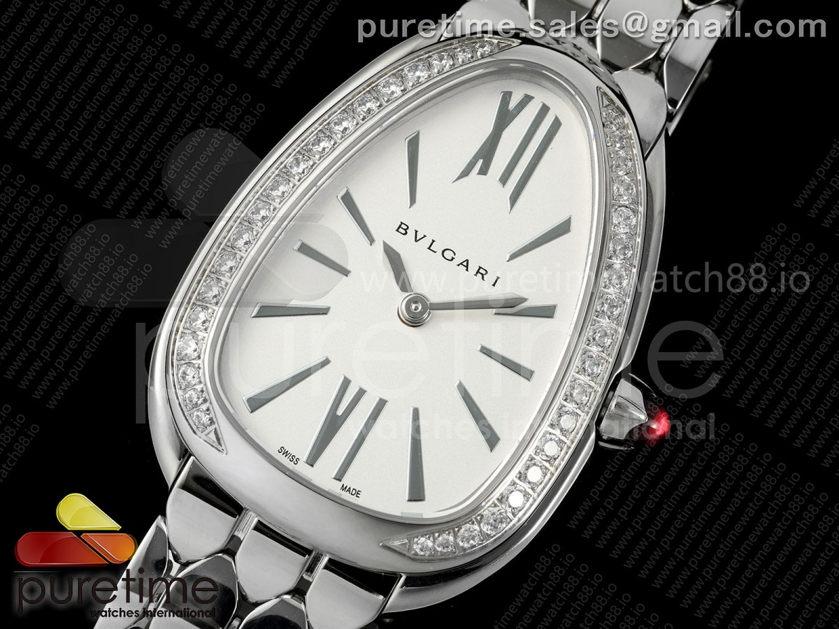 Serpenti Seduttori SS BVF White Dial Diamonds Bezel on SS Bracelet ETA Quartz