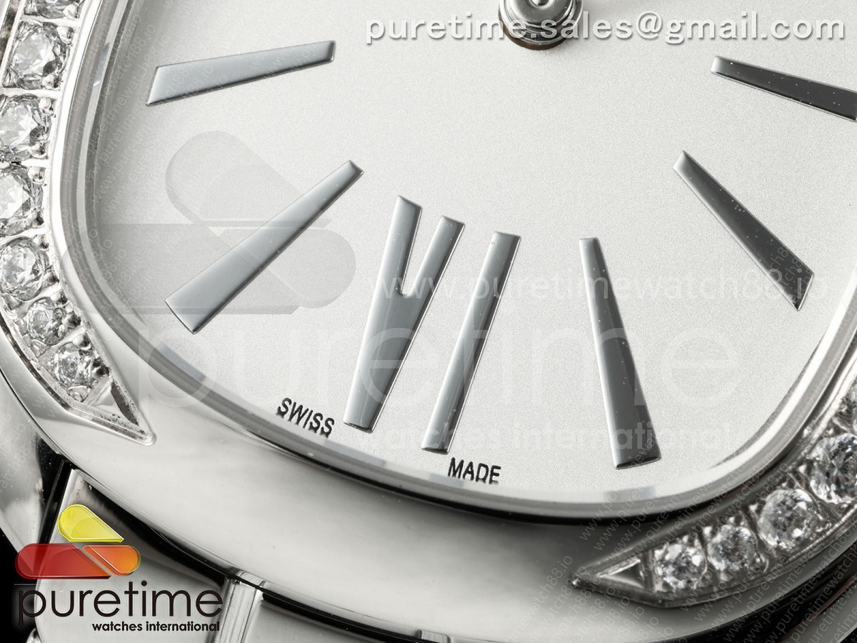 Serpenti Seduttori SS BVF White Dial Diamonds Bezel on SS Bracelet ETA Quartz