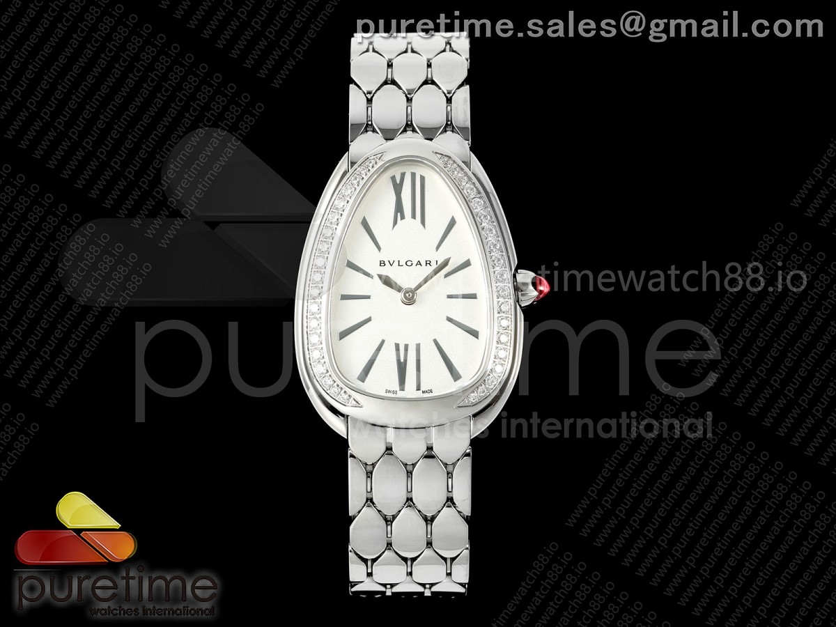 Serpenti Seduttori SS BVF White Dial Diamonds Bezel on SS Bracelet ETA Quartz