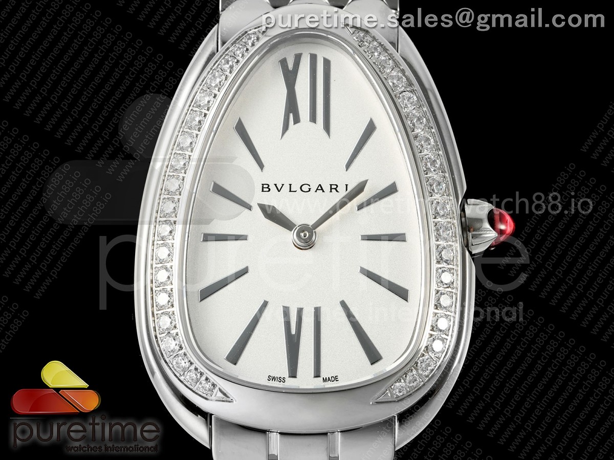 Serpenti Seduttori SS BVF White Dial Diamonds Bezel on SS Bracelet ETA Quartz