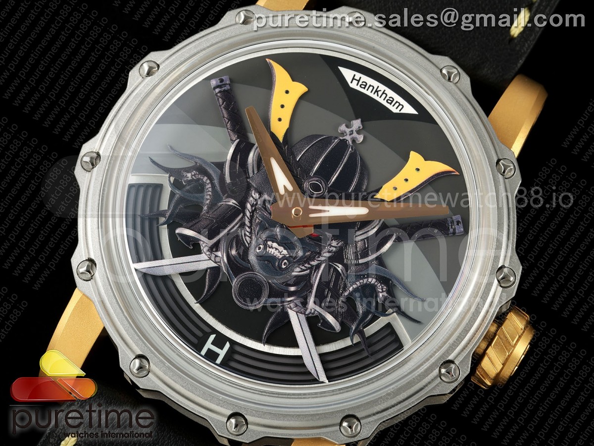 Hankham Two Tone Samurai Dial on Black Leather Strap MIYOTA 8215