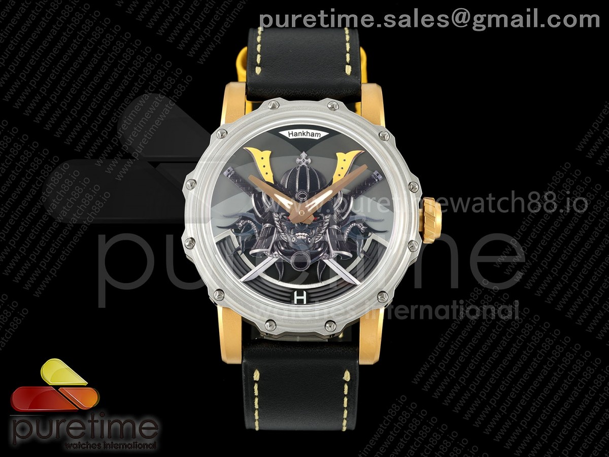 Hankham Two Tone Samurai Dial on Black Leather Strap MIYOTA 8215