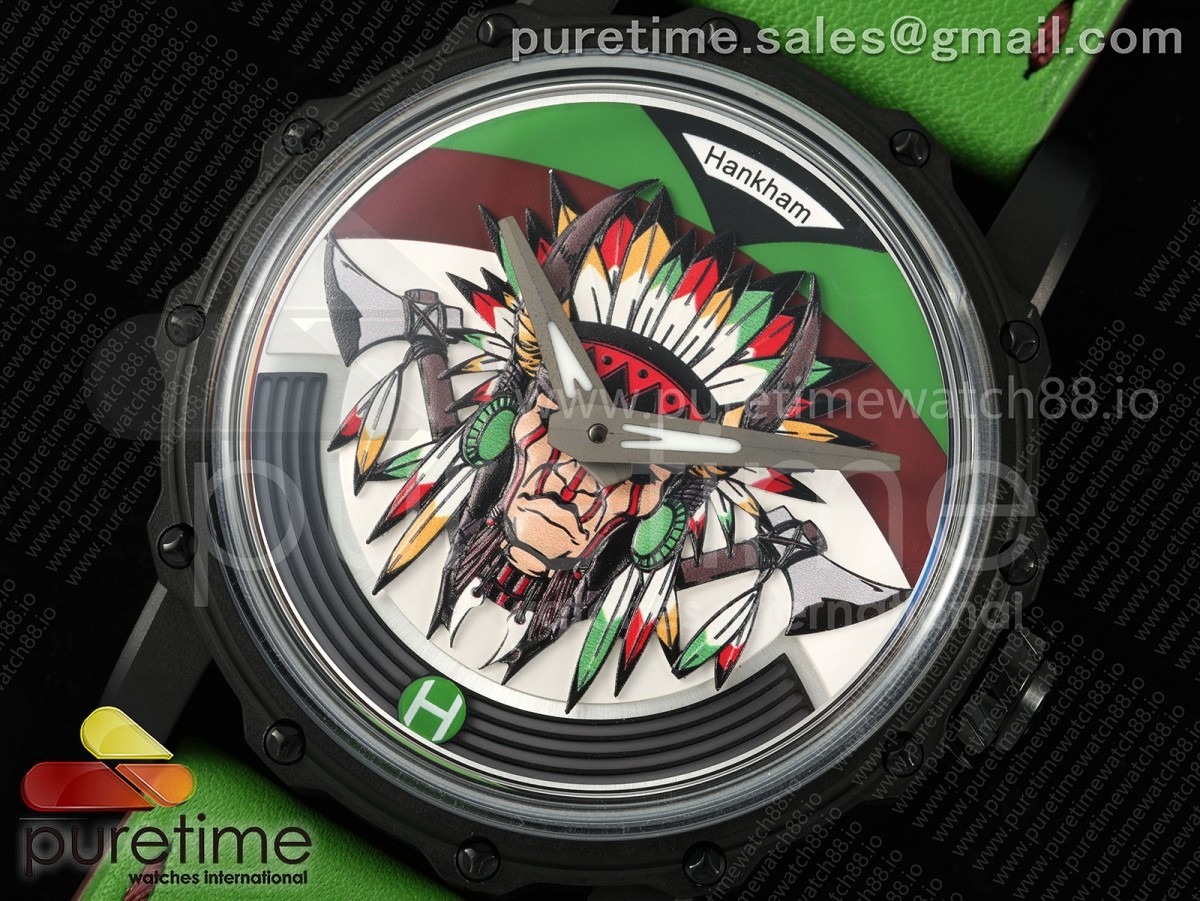 Hankham PVD Indians Dial on Green Leather Strap MIYOTA 8215
