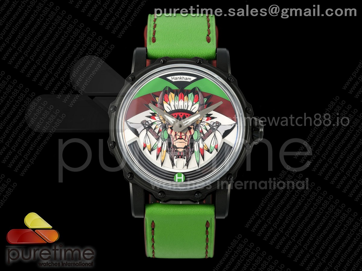 Hankham PVD Indians Dial on Green Leather Strap MIYOTA 8215