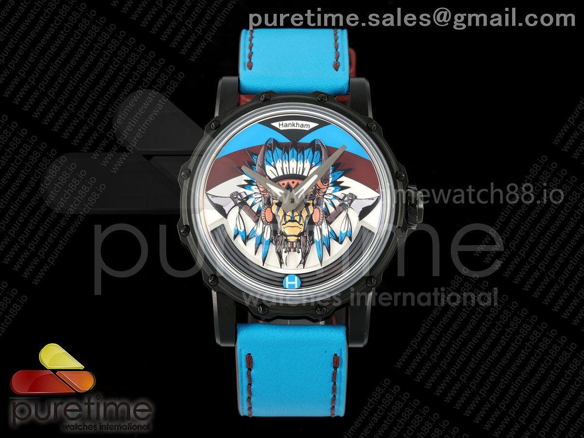 Hankham PVD Indians Dial on Blue Leather Strap MIYOTA 8215