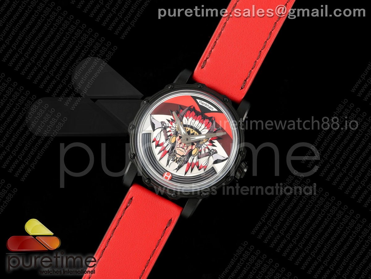 Hankham PVD Indians Dial on Red Leather Strap MIYOTA 8215