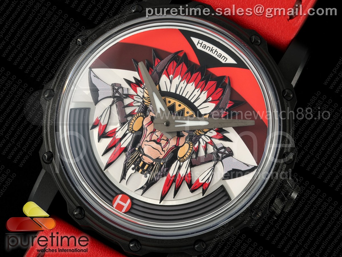 Hankham PVD Indians Dial on Red Leather Strap MIYOTA 8215