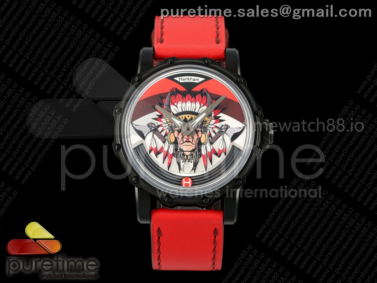 Hankham PVD Indians Dial on Red Leather Strap MIYOTA 8215