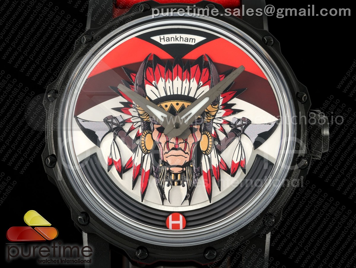 Hankham PVD Indians Dial on Red Leather Strap MIYOTA 8215