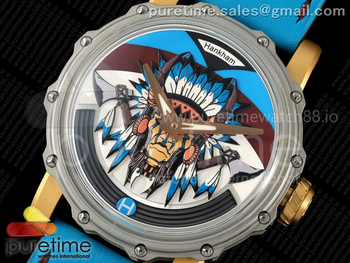 Hankham Two Tone Indians Dial on Blue Leather Strap MIYOTA 8215