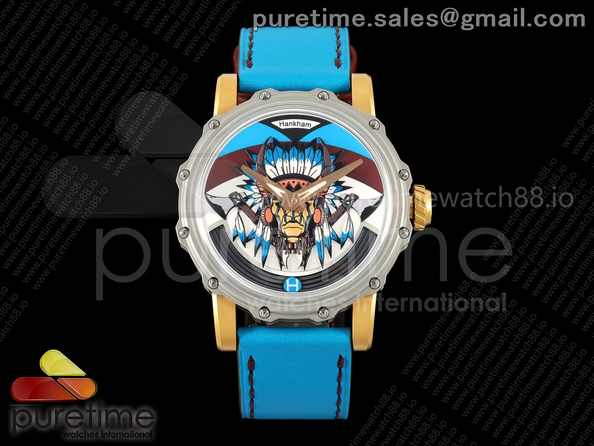 Hankham Two Tone Indians Dial on Blue Leather Strap MIYOTA 8215