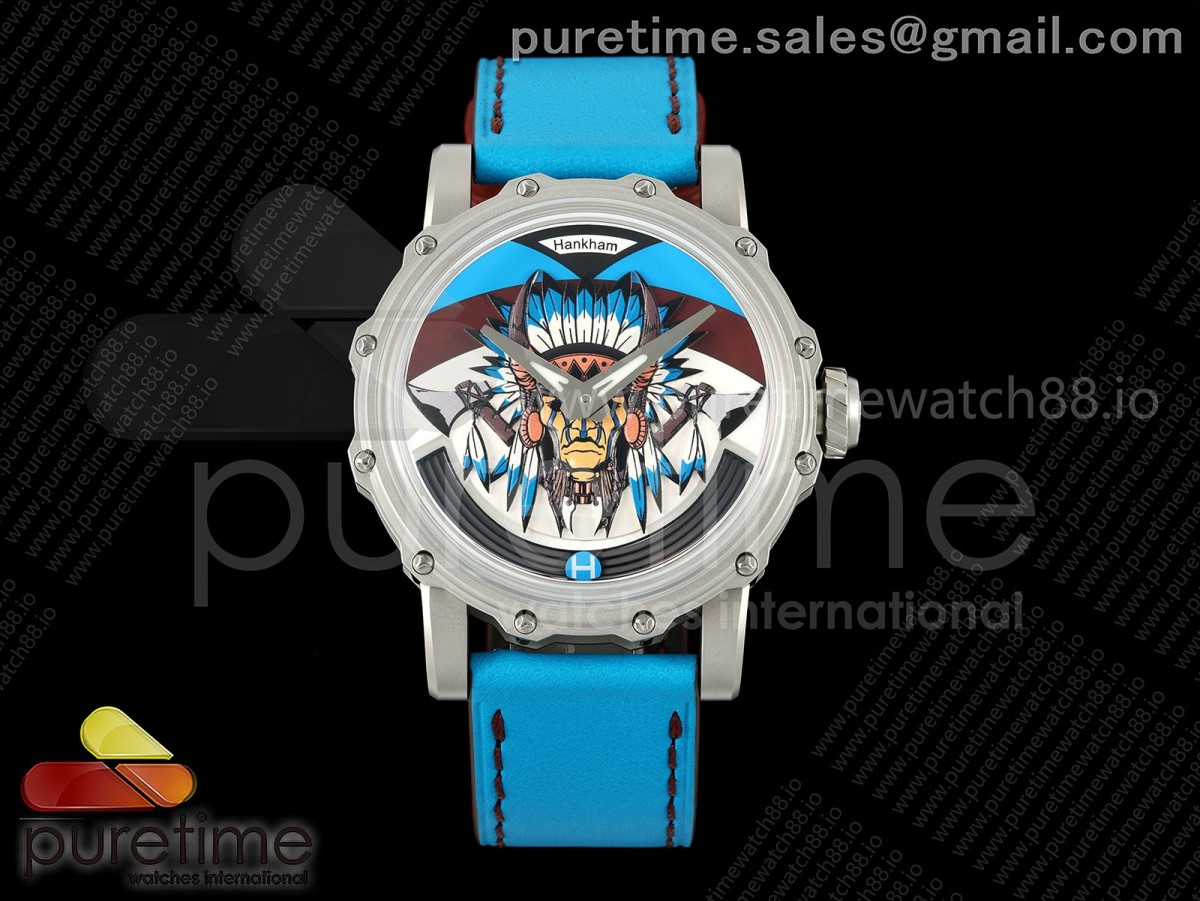 Hankham SS Indians Dial on Blue Leather Strap MIYOTA 8215