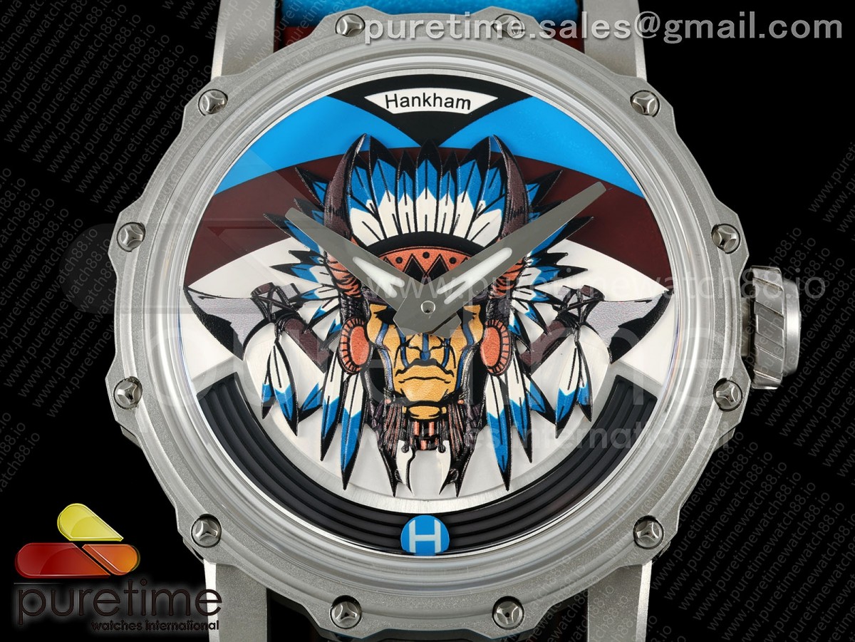 Hankham SS Indians Dial on Blue Leather Strap MIYOTA 8215