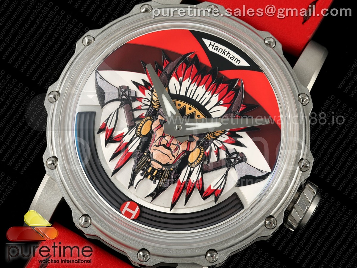 Hankham SS Indians Dial on Red Leather Strap MIYOTA 8215