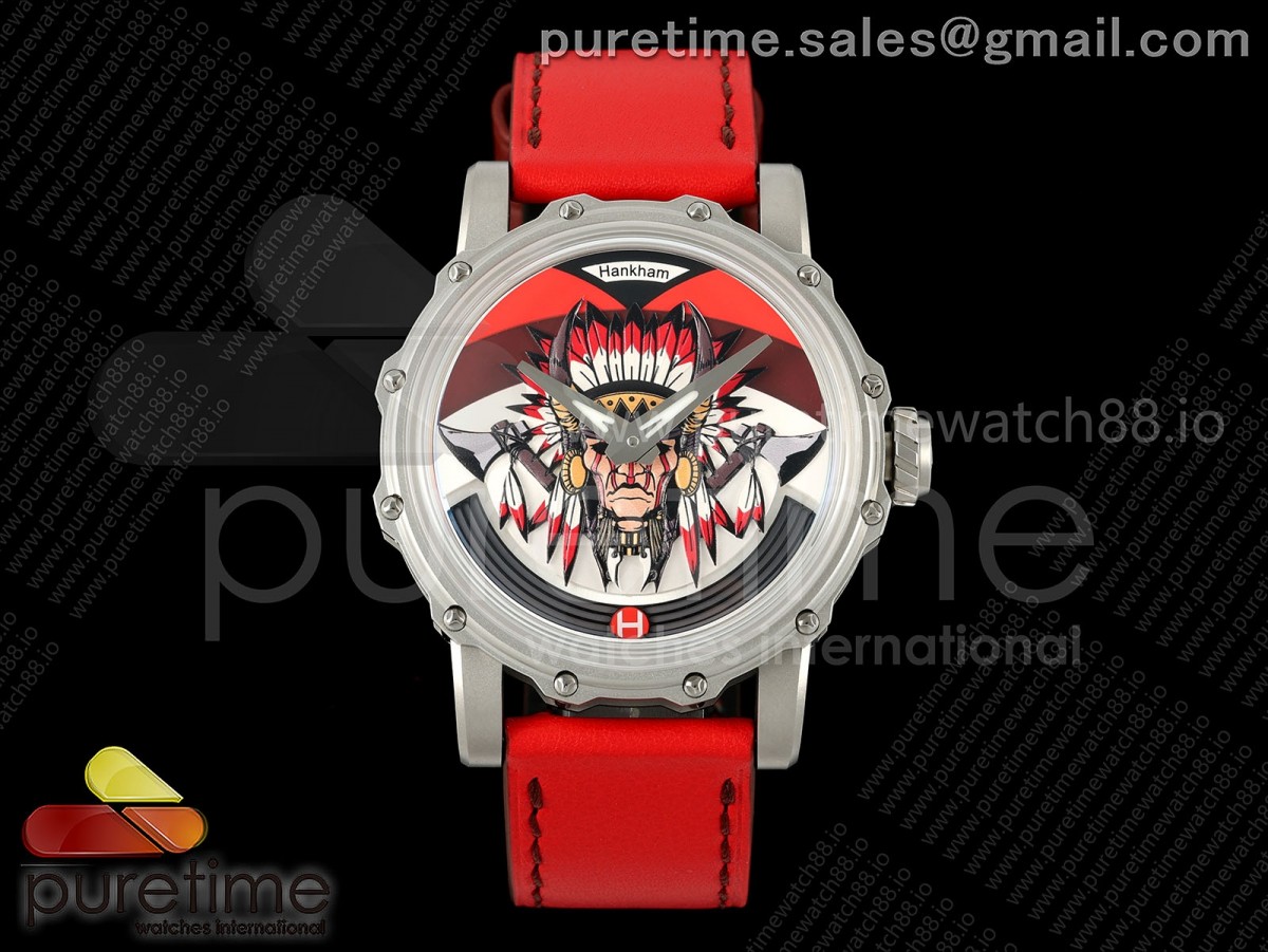 Hankham SS Indians Dial on Red Leather Strap MIYOTA 8215