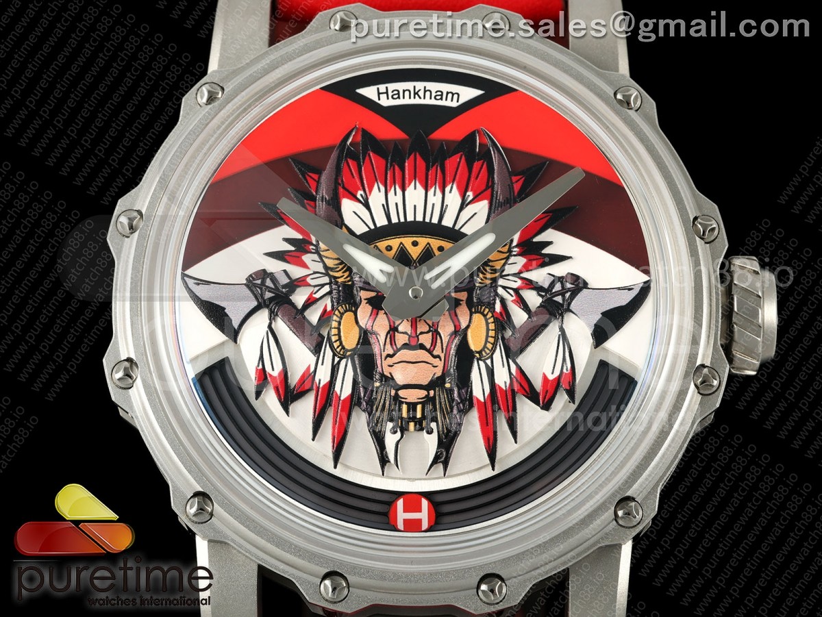 Hankham SS Indians Dial on Red Leather Strap MIYOTA 8215