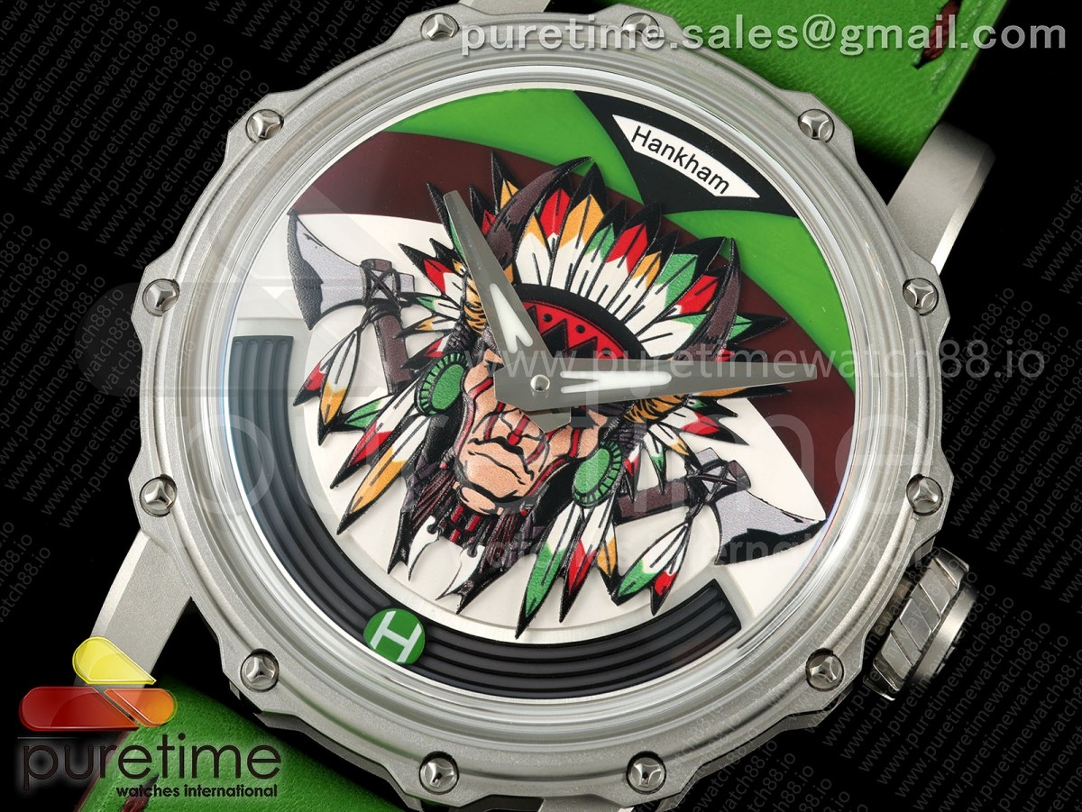 Hankham SS Indians Dial on Green Leather Strap MIYOTA 8215