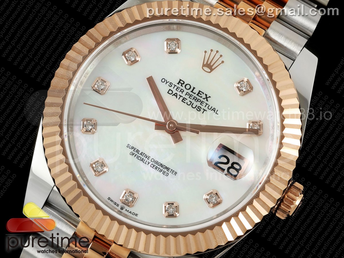 DateJust 41 126331 EWEF White MOP Dial on SS/RG Jubilee Bracelet A3235
