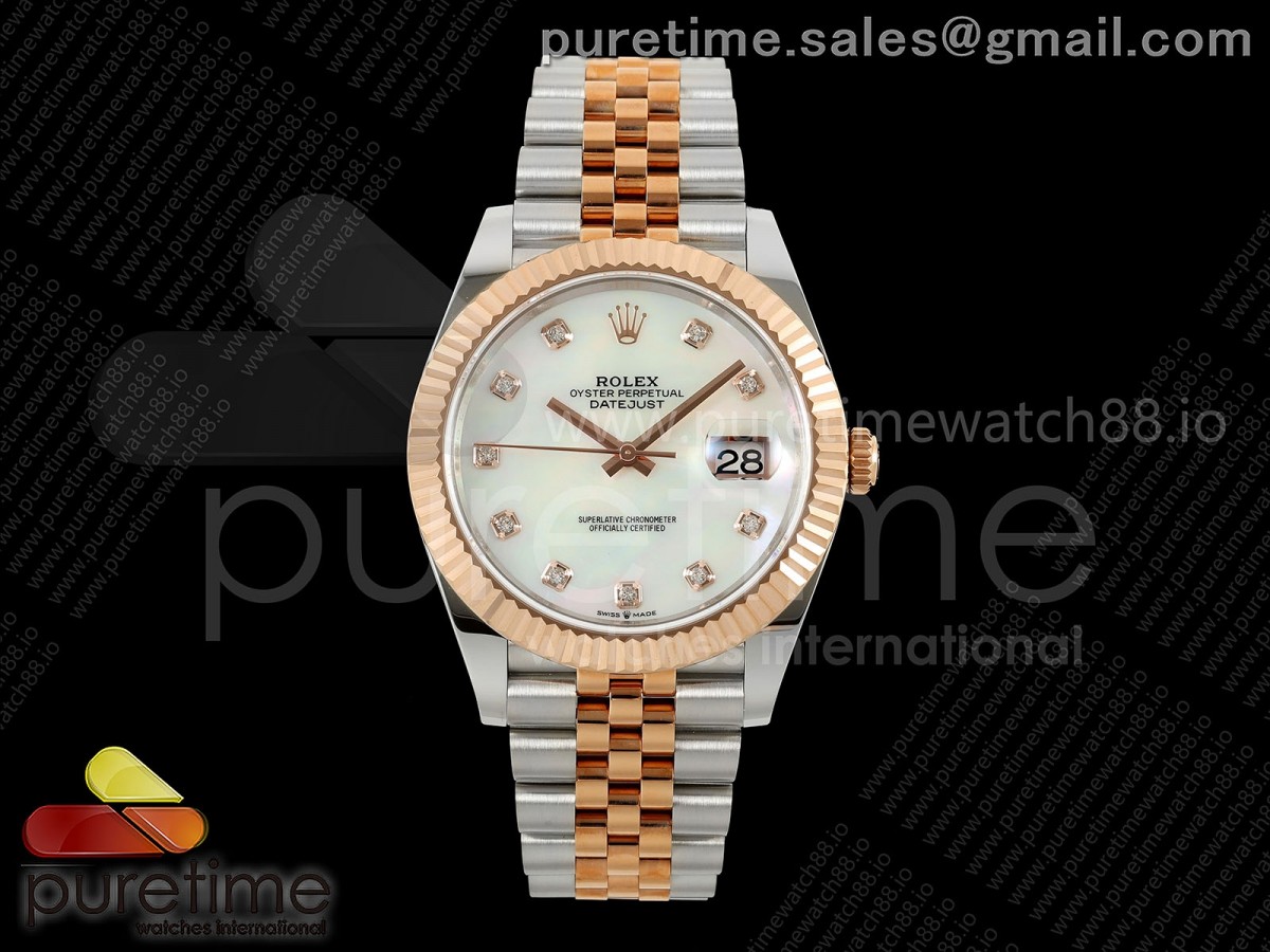 DateJust 41 126331 EWEF White MOP Dial on SS/RG Jubilee Bracelet A3235