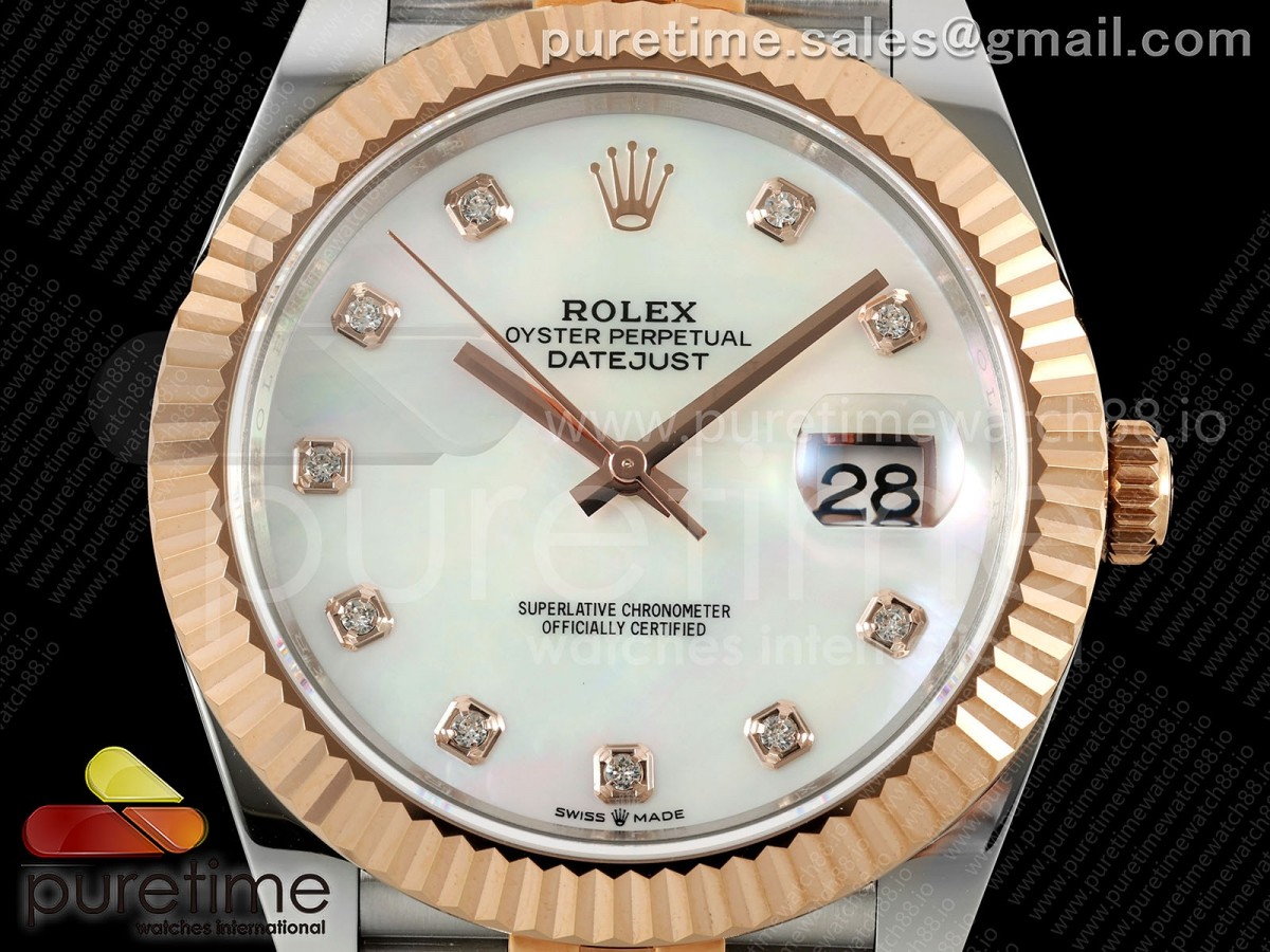 DateJust 41 126331 EWEF White MOP Dial on SS/RG Jubilee Bracelet A3235
