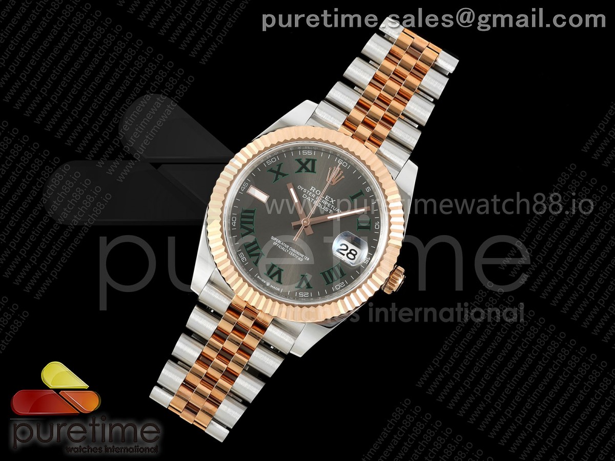 DateJust 41 126331 EWEF Gray Dial Green Roman Marker on SS/RG Jubilee Bracelet A3235
