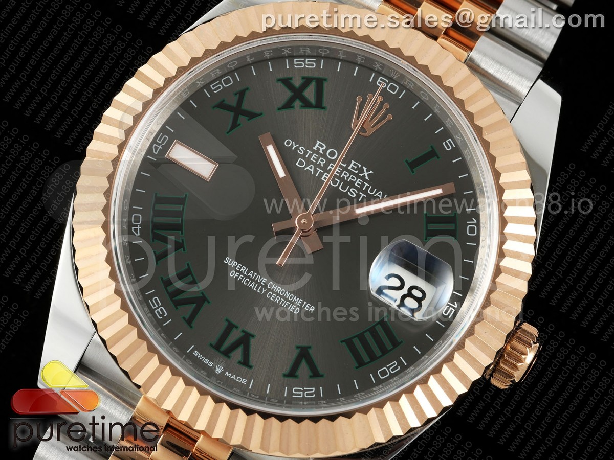 DateJust 41 126331 EWEF Gray Dial Green Roman Marker on SS/RG Jubilee Bracelet A3235