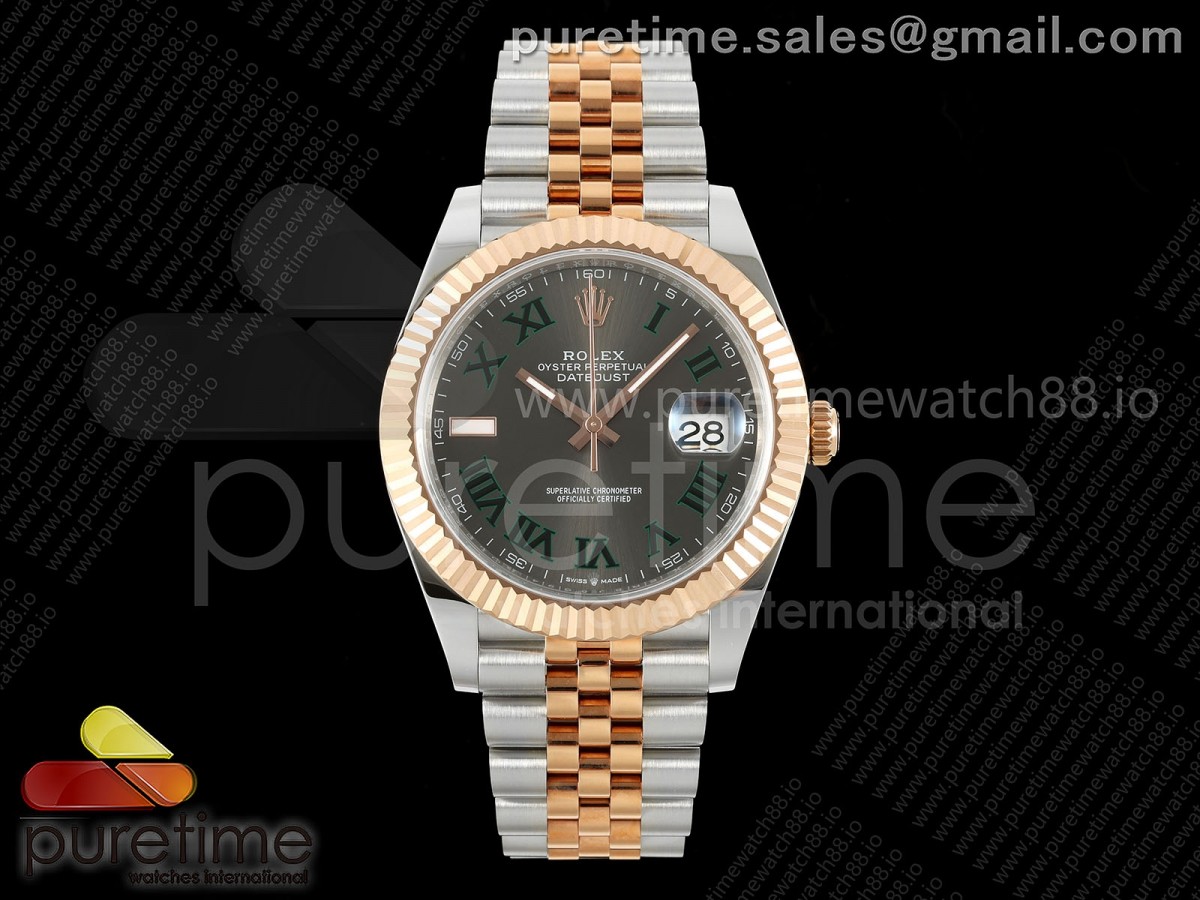 DateJust 41 126331 EWEF Gray Dial Green Roman Marker on SS/RG Jubilee Bracelet A3235