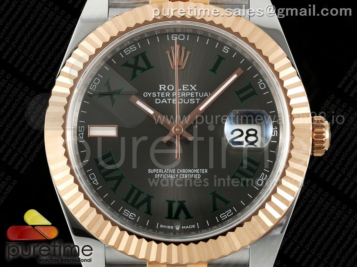 DateJust 41 126331 EWEF Gray Dial Green Roman Marker on SS/RG Jubilee Bracelet A3235
